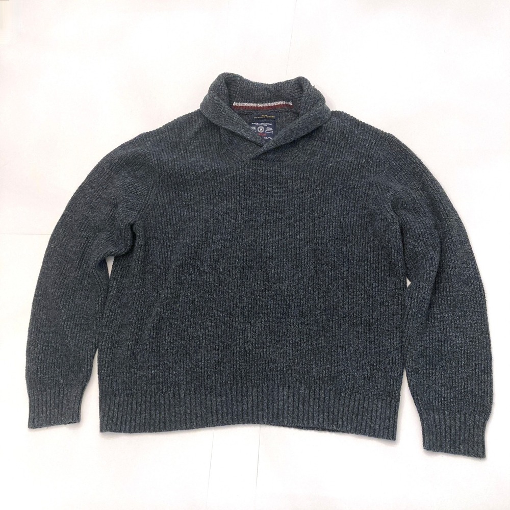 American Eagle Outfitters Pullover‎ Shawlneck Sweater Mens XXL Gray Cotton/Wool